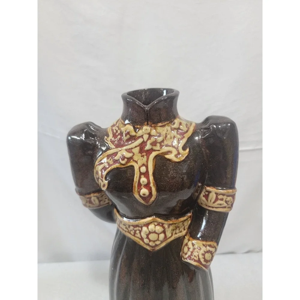 Vase Headless Dress Marked 75 19th Century Sparkle Brown Drip Glaze